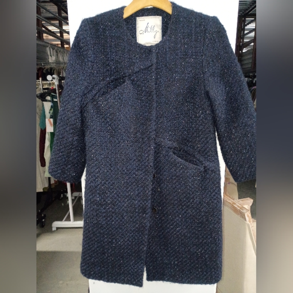 Milly of New York Blue Pea Coat with Tailored Design - Picture 3 of 4